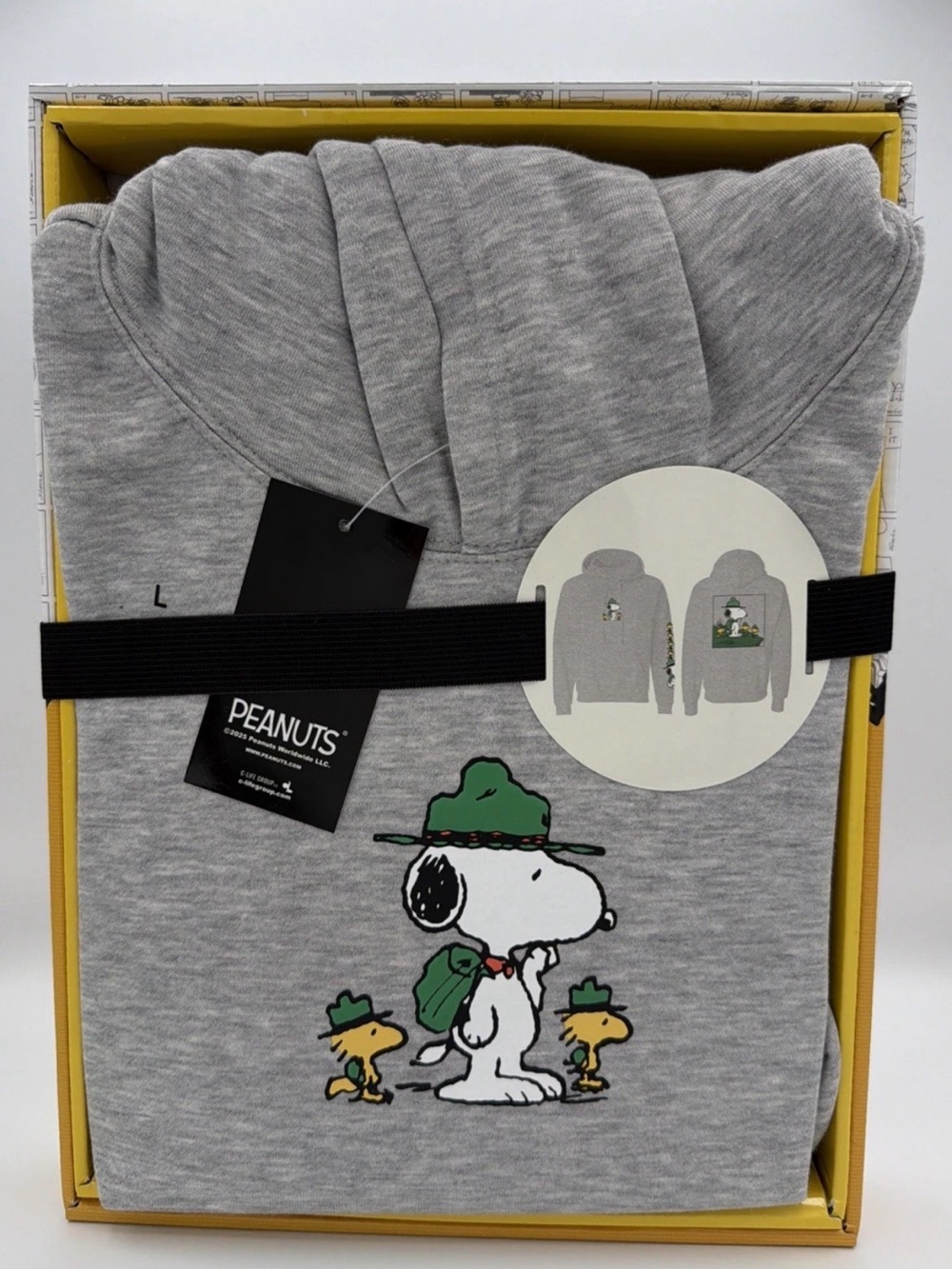 Peanuts Snoopy & Woodstock Grey Hooded Sweatshirt- Camping- Large